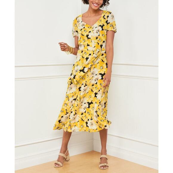 Talbots Stretch‎ Crepe Midi Dress in Yellow Pippy Poppies Floral Print, Size 22W - Picture 9 of 13